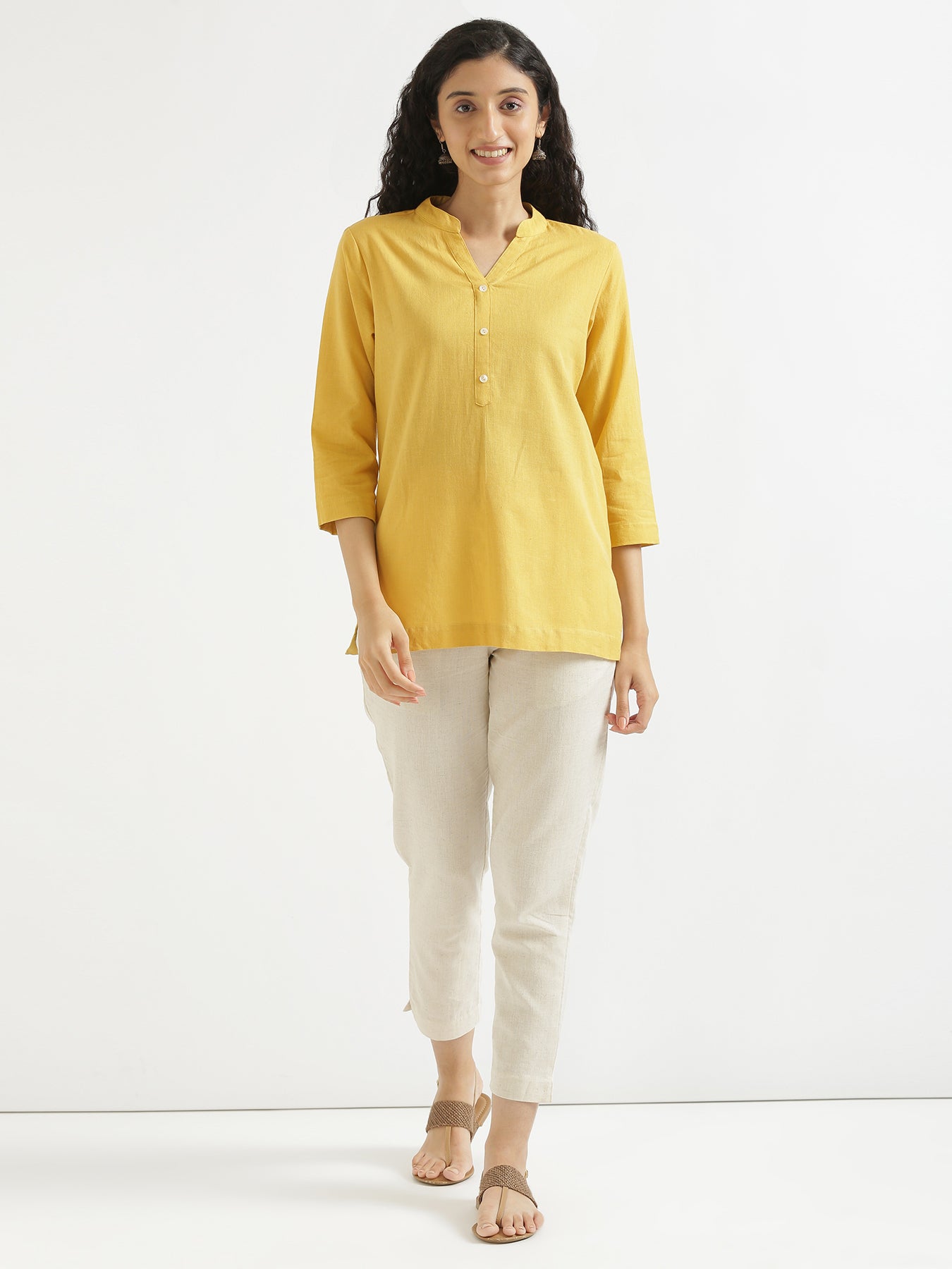 Women Yellow & Mint Green Short Kurta