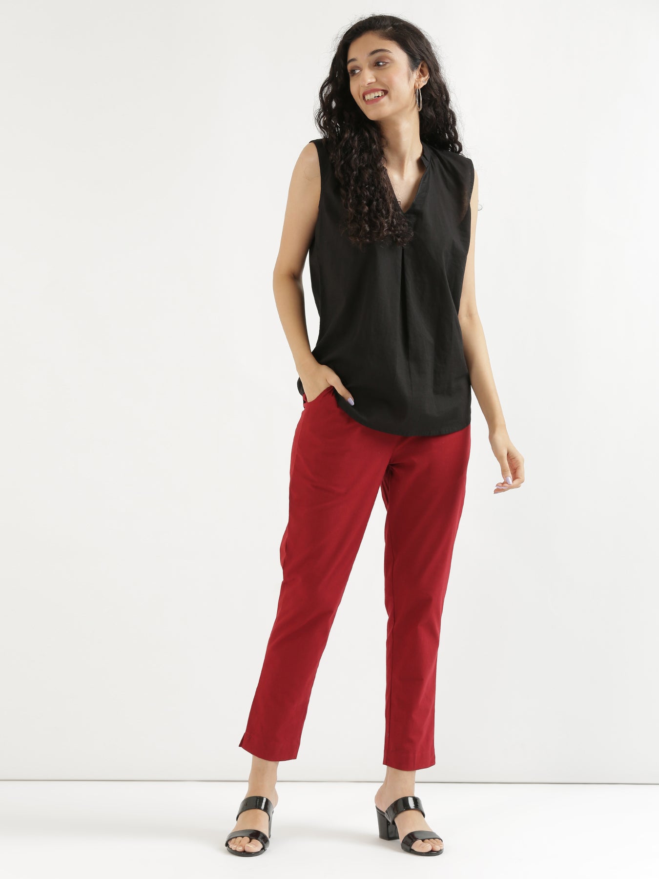 Women Maroon Cotton Pant