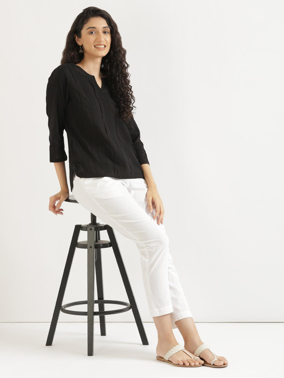 Women Black Everyday Cotton Top