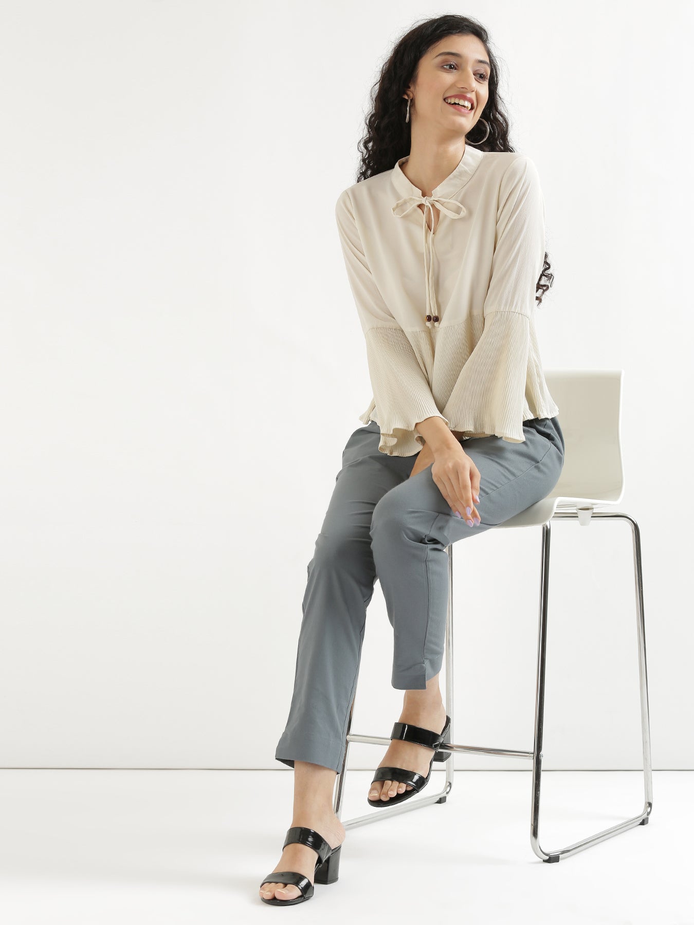 Women Black & Cement Grey Cotton Pant