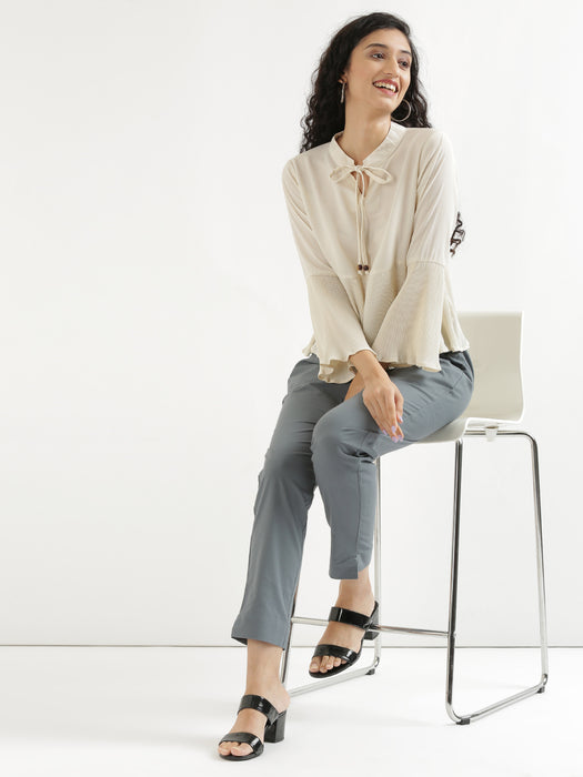 Women Black & Cement Grey Cotton Pant