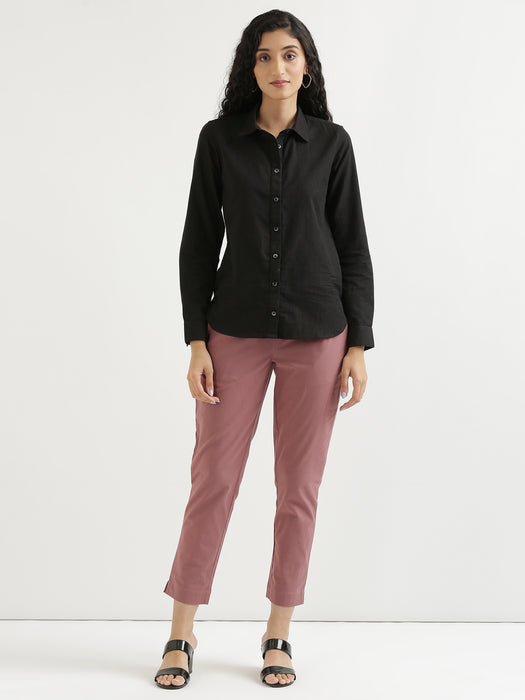 Women Black & Rose Taupe Cotton Pant