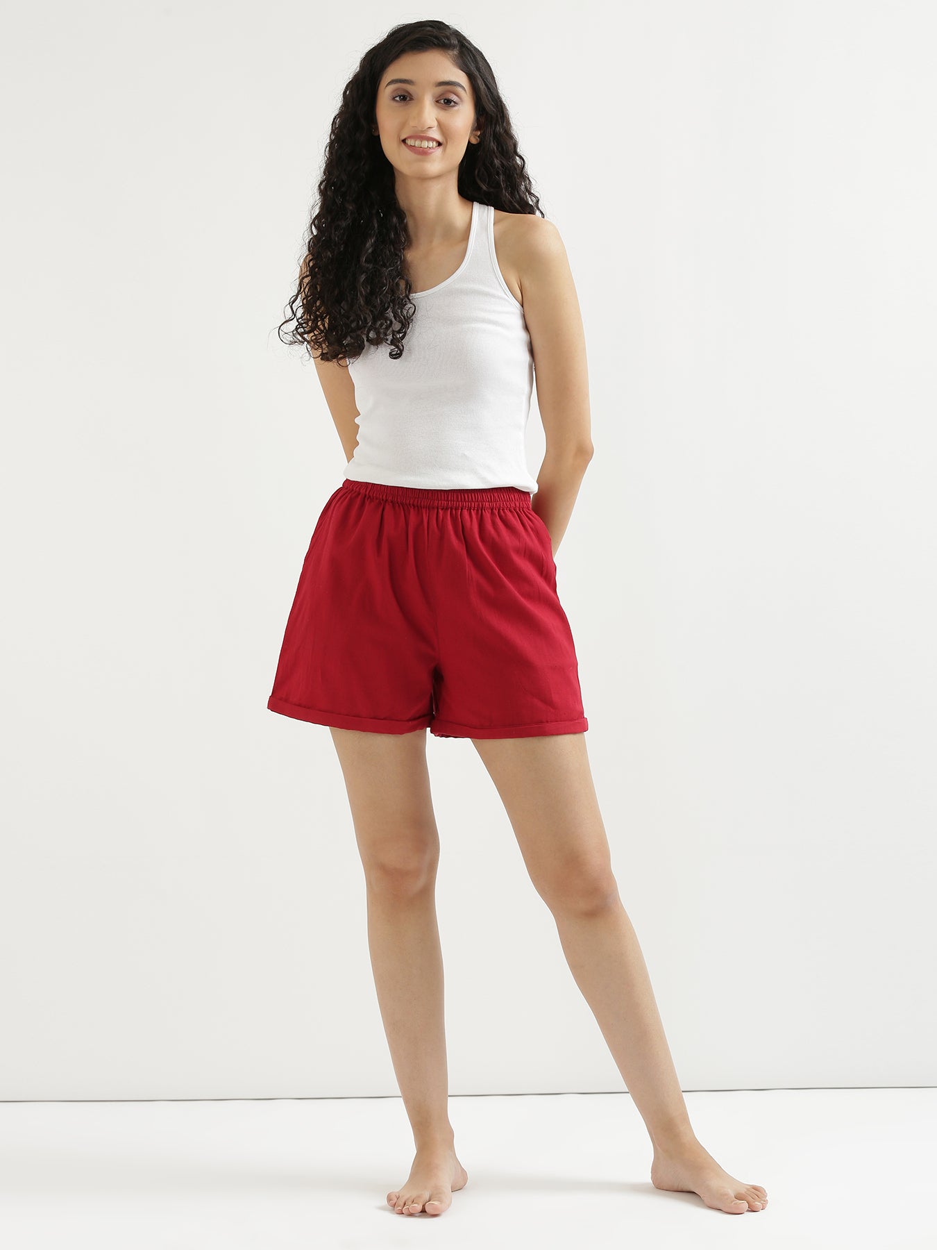Maroon Airy-Linen Shorts