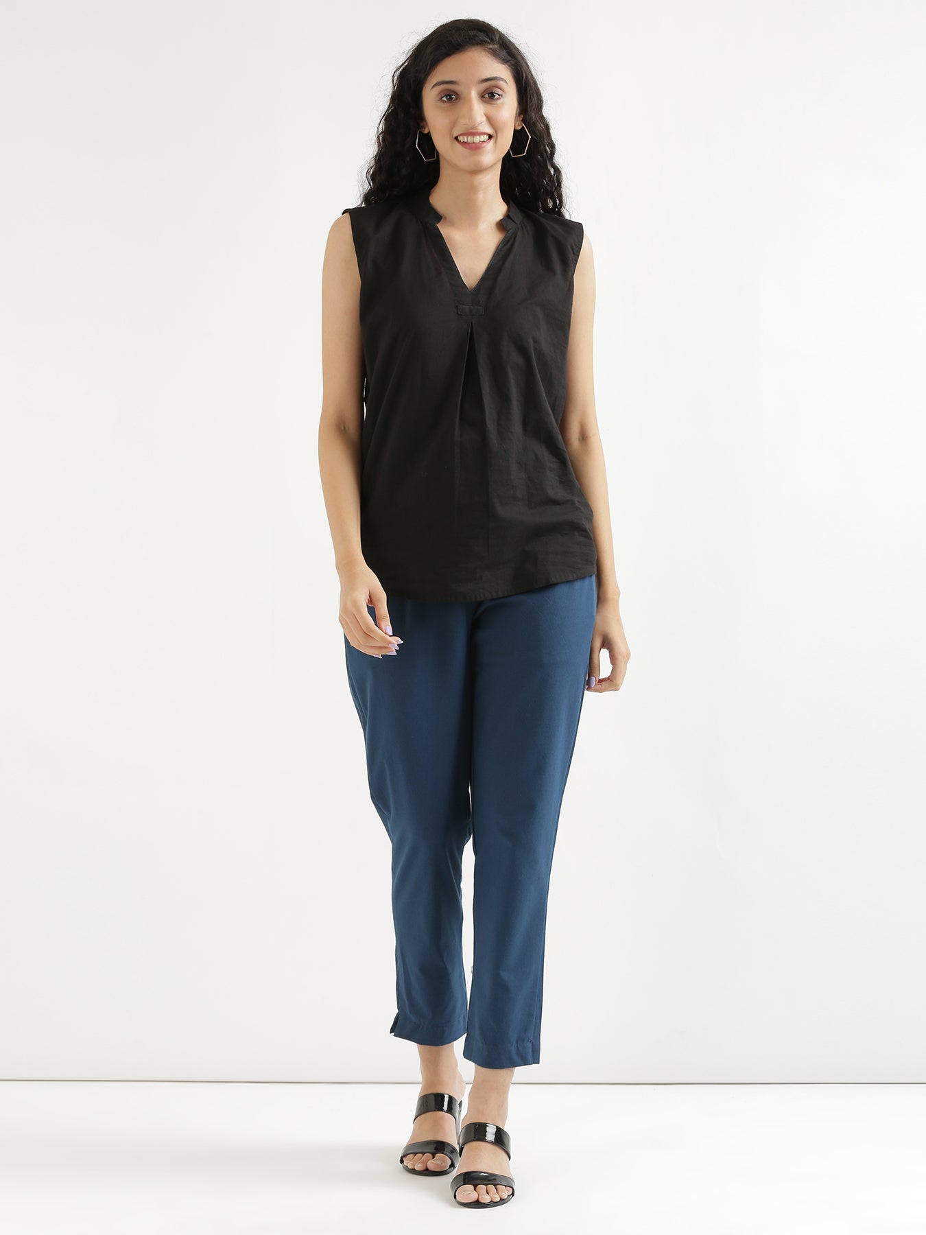 Women Peacock Blue Cotton Pant