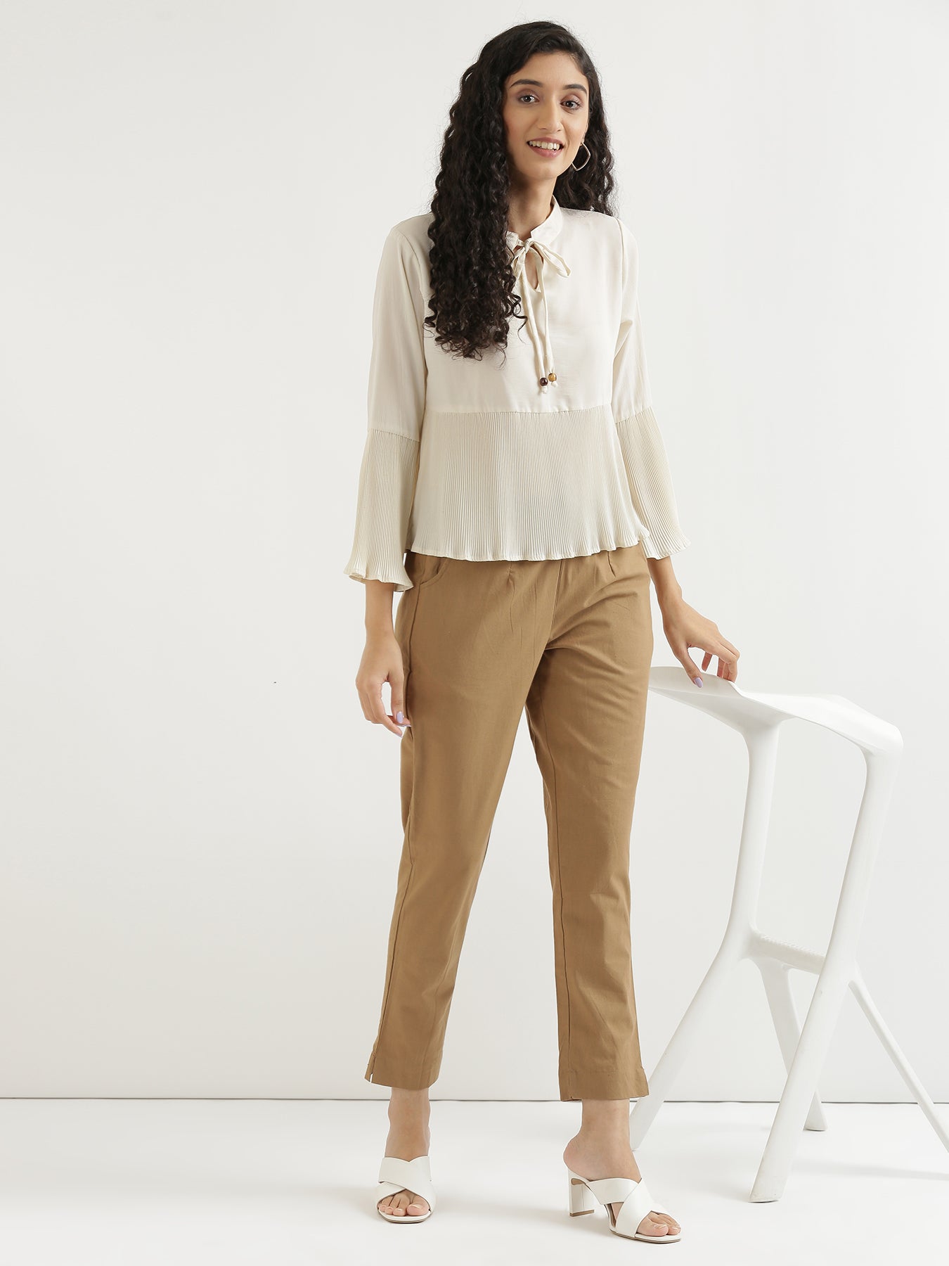 Women Black & Coffee Brown Cotton Pant