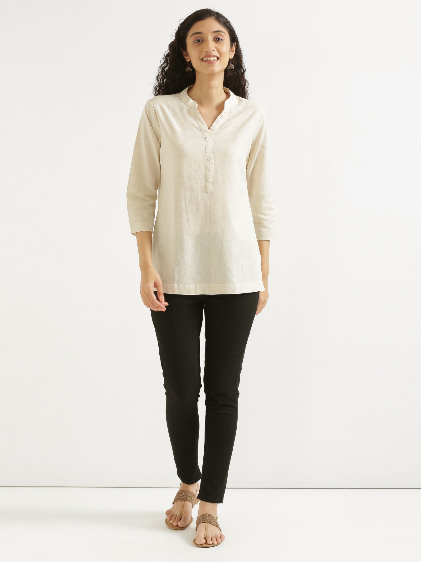 Women Ecru & Maroon Short Kurta