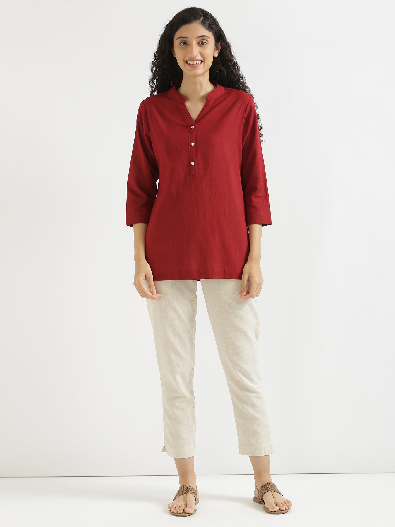 Women Lilac & Maroon Short Kurta