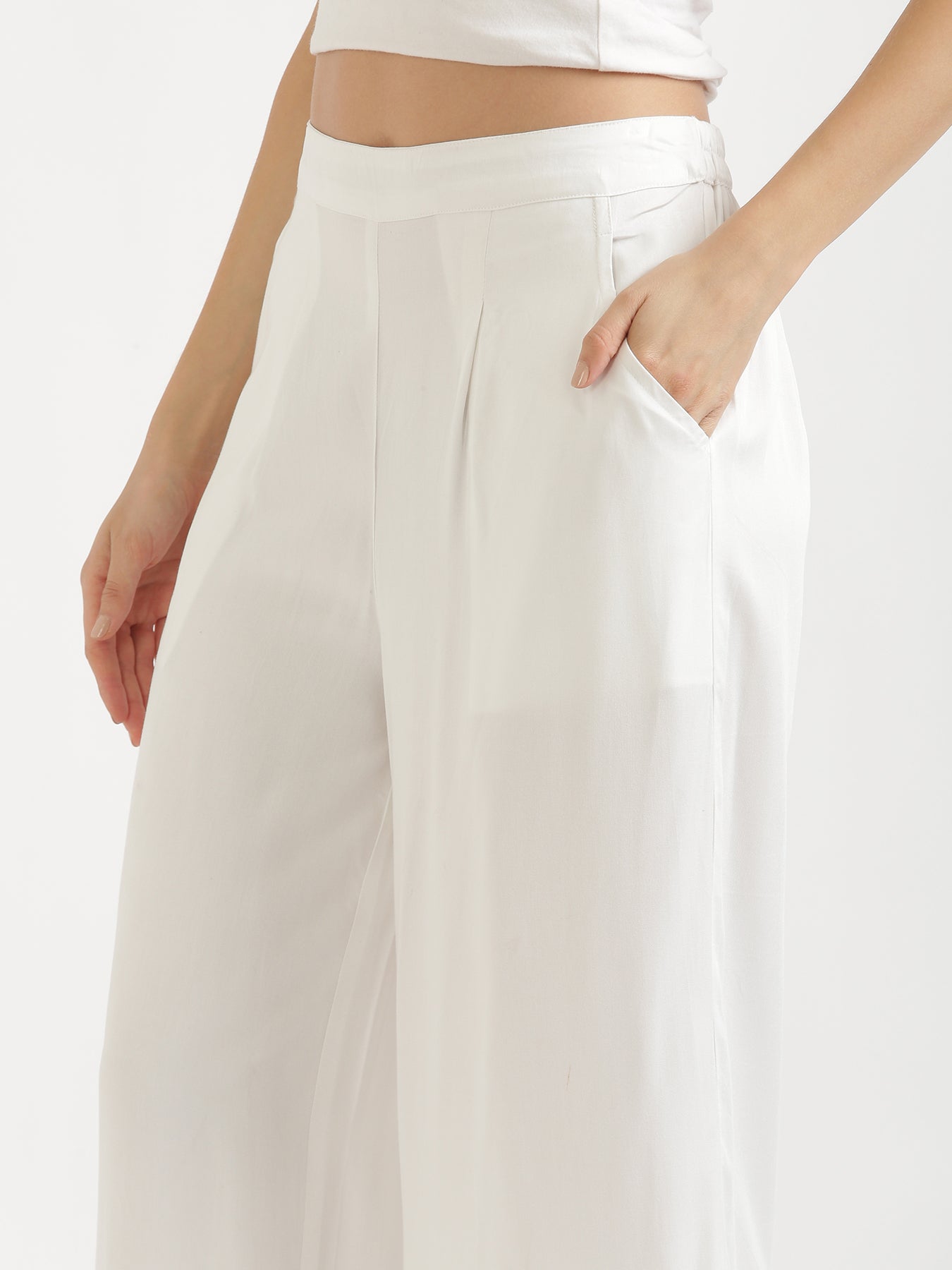 Women Plus Size White Viscose Palazzo Pant