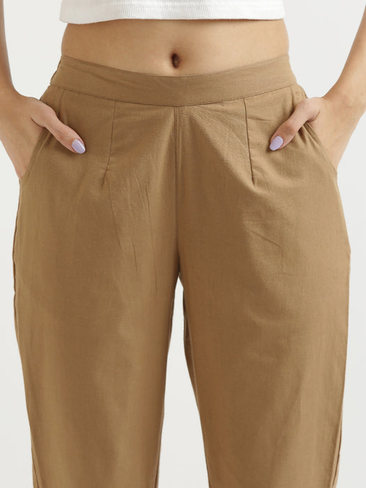Women Black & Coffee Brown Cotton Pant