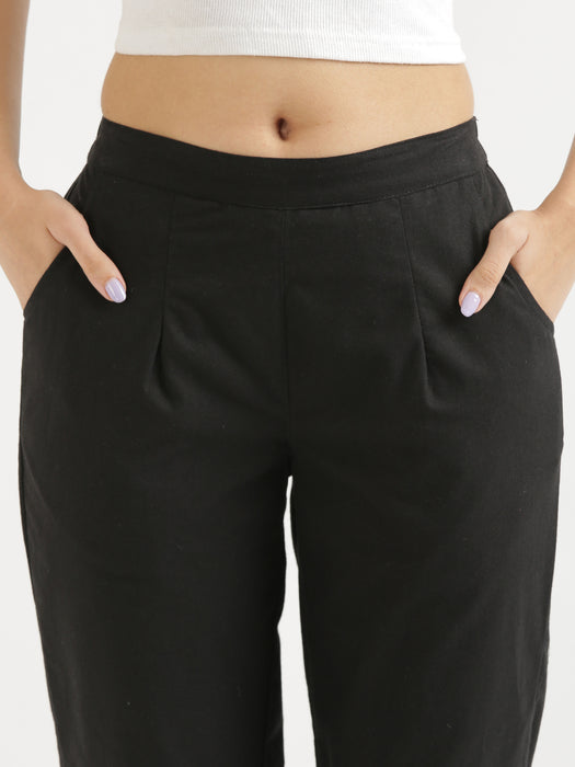 Women Black & Cement Grey Cotton Pant