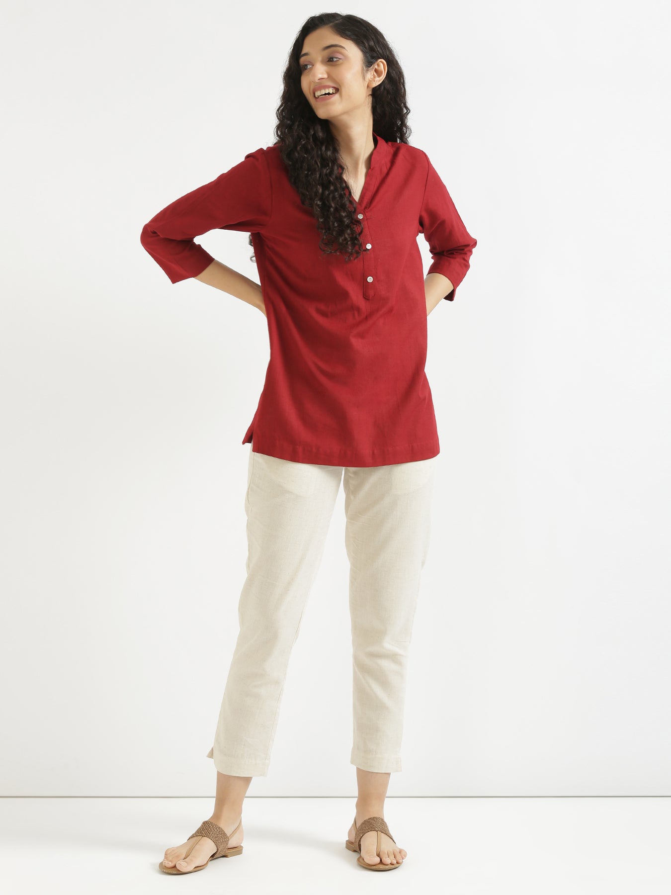 Women Lilac & Maroon Short Kurta