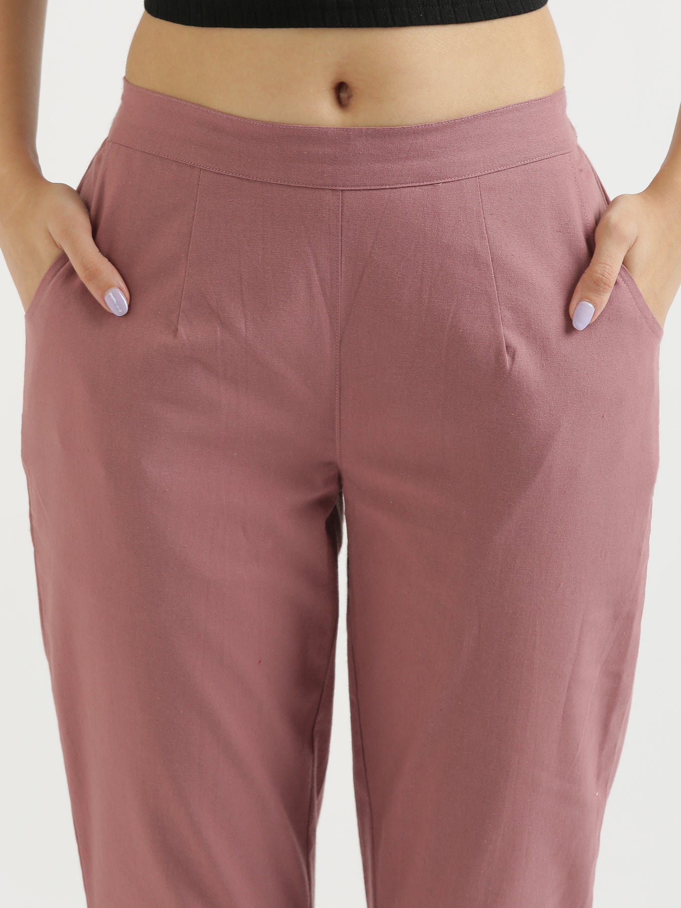 Women Black & Rose Taupe Cotton Pant