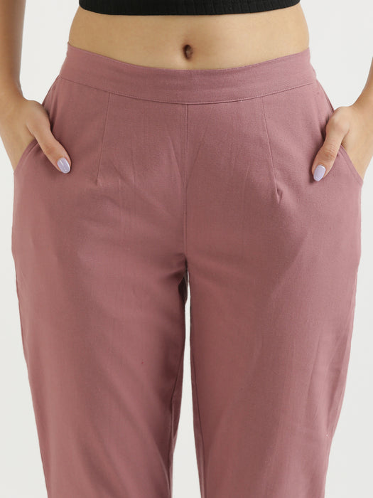 Women Black & Rose Taupe Cotton Pant
