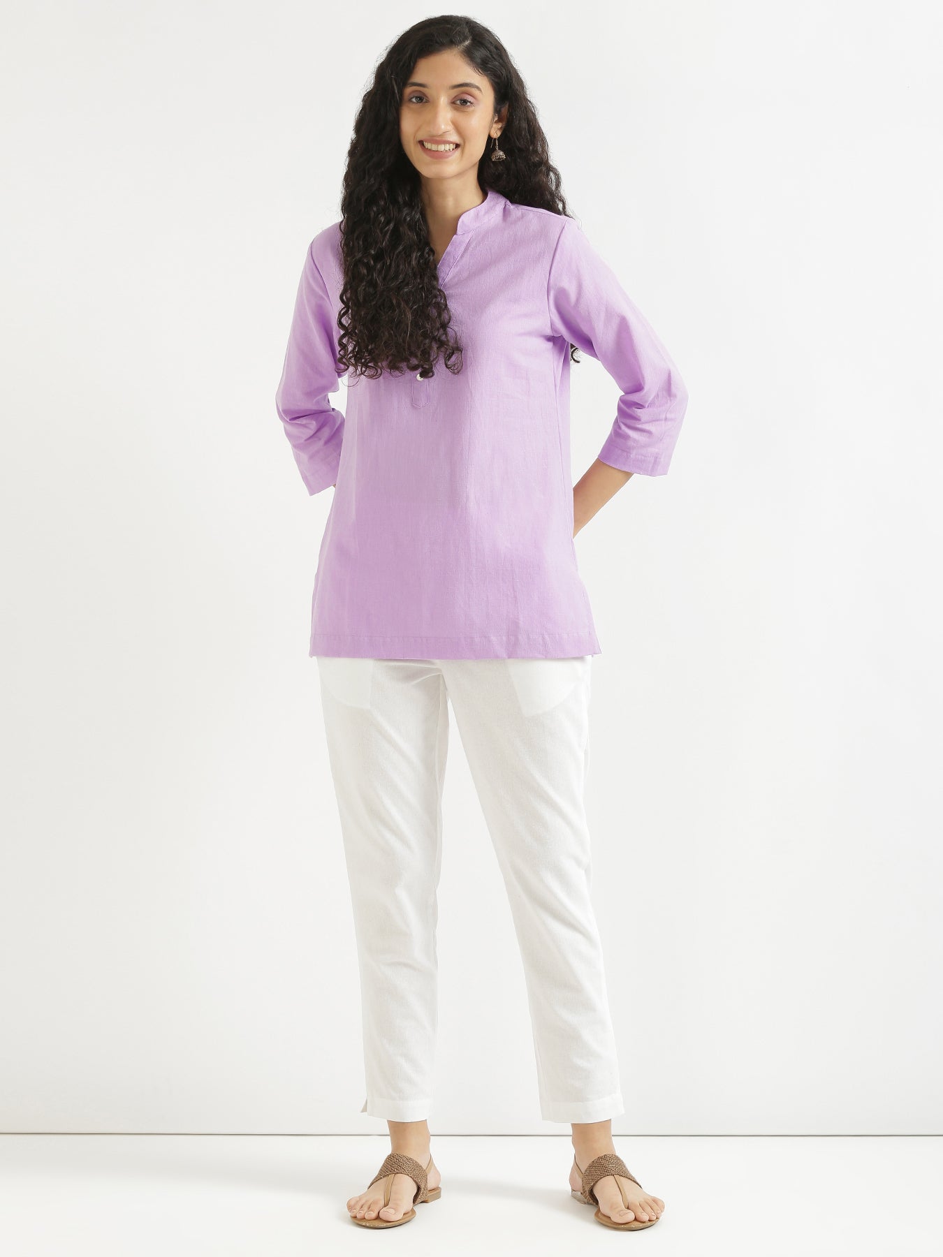 Women Lilac & Maroon Short Kurta
