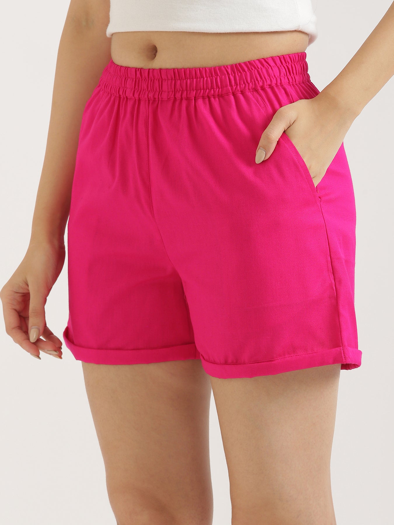 Hot Pink Airy-Linen Shorts