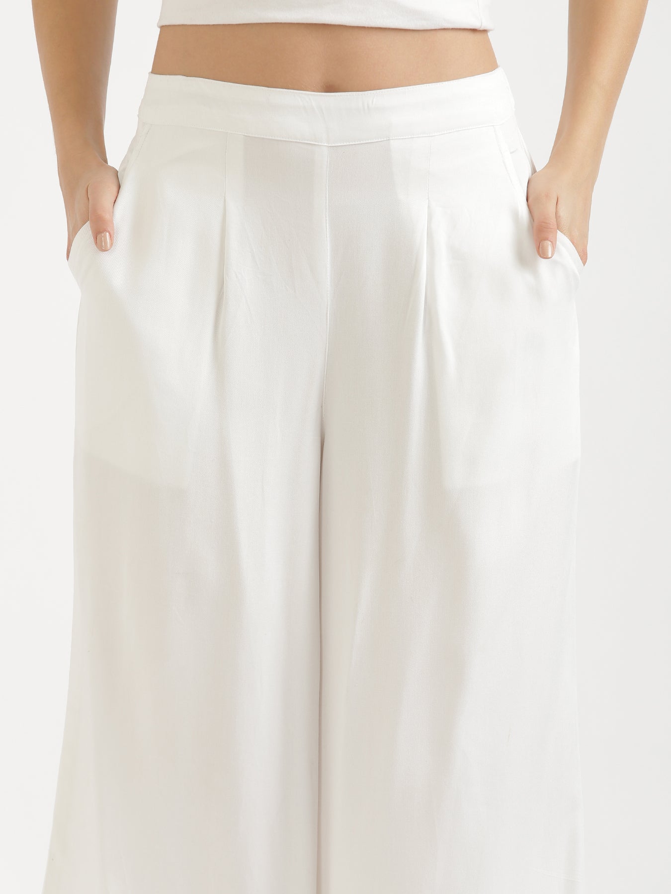 Women Plus Size White Viscose Palazzo Pant
