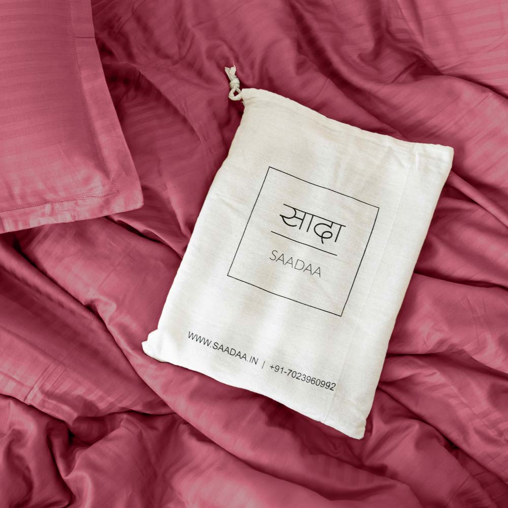 Cotton Striped 300 TC King Size Duvet cover Set - Charm Pink