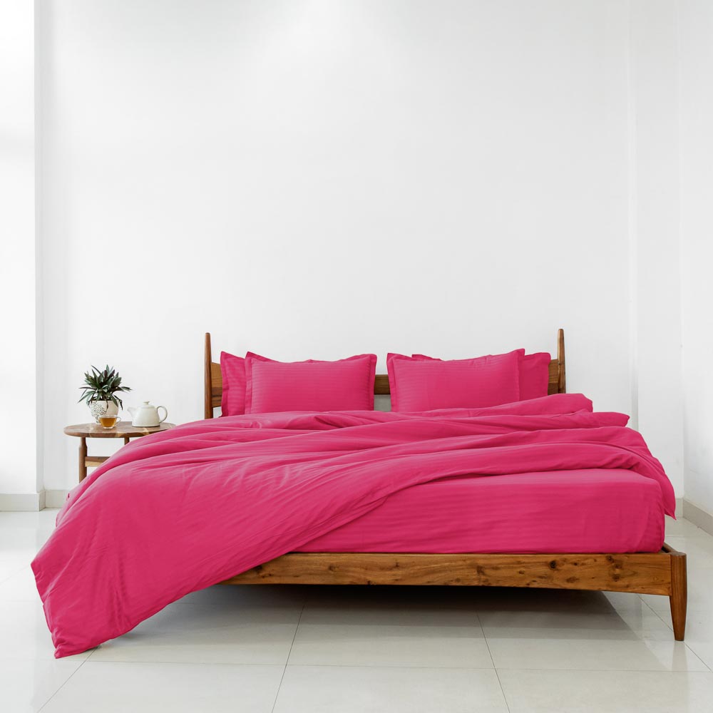 Cotton Striped 300 TC Bedsheet - Hot Pink