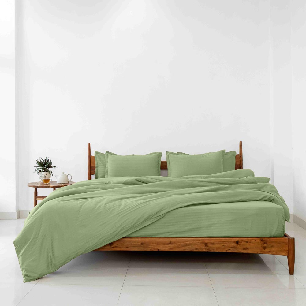 Cotton Striped 300 TC Bedsheet - Pista Green