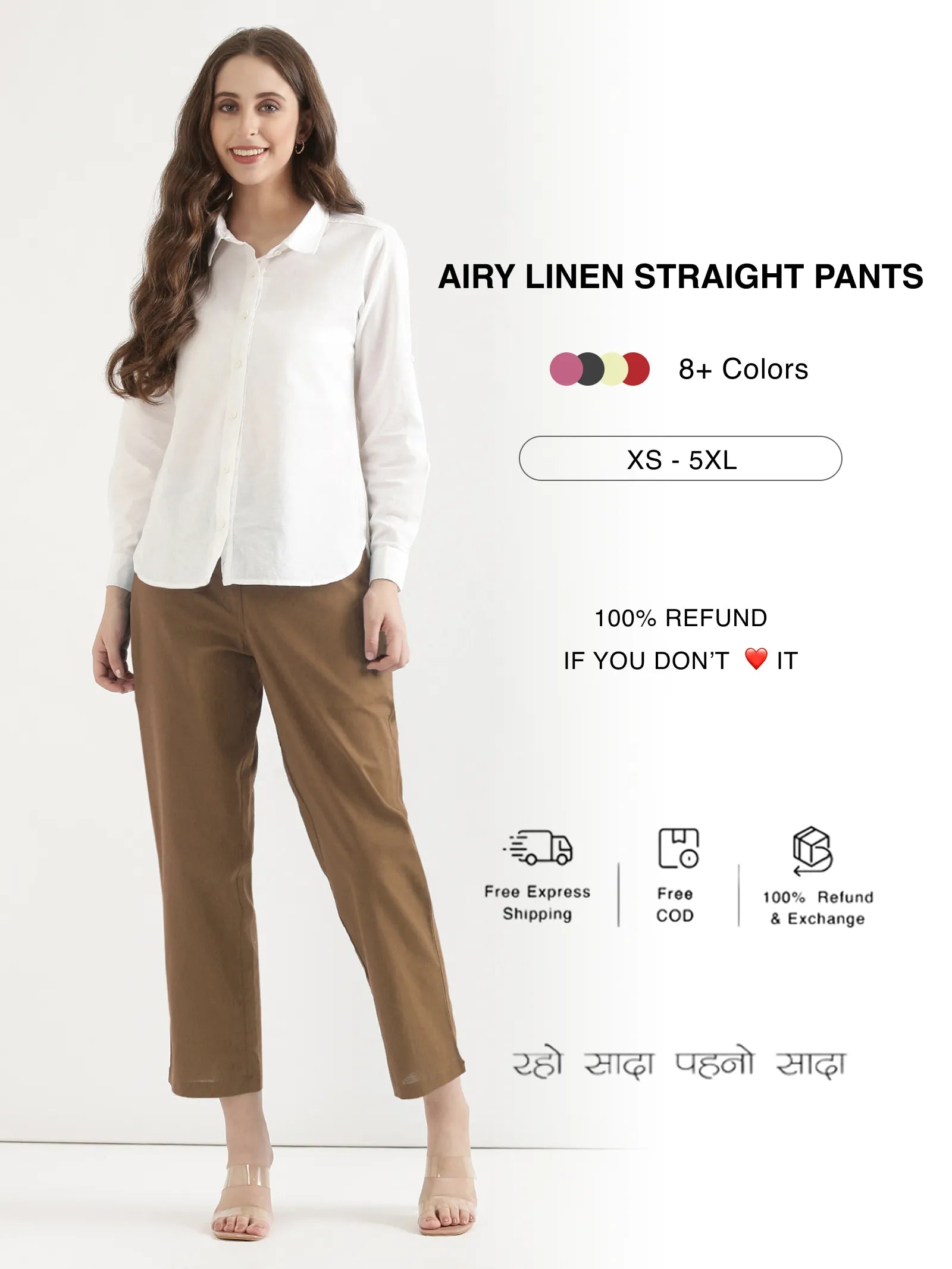 Women Airy Linen Straight Pants