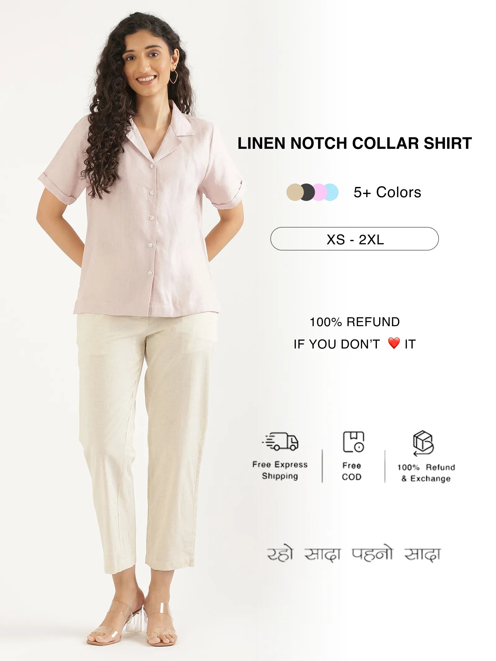 Women Pure Linen Notch Collar Shirts