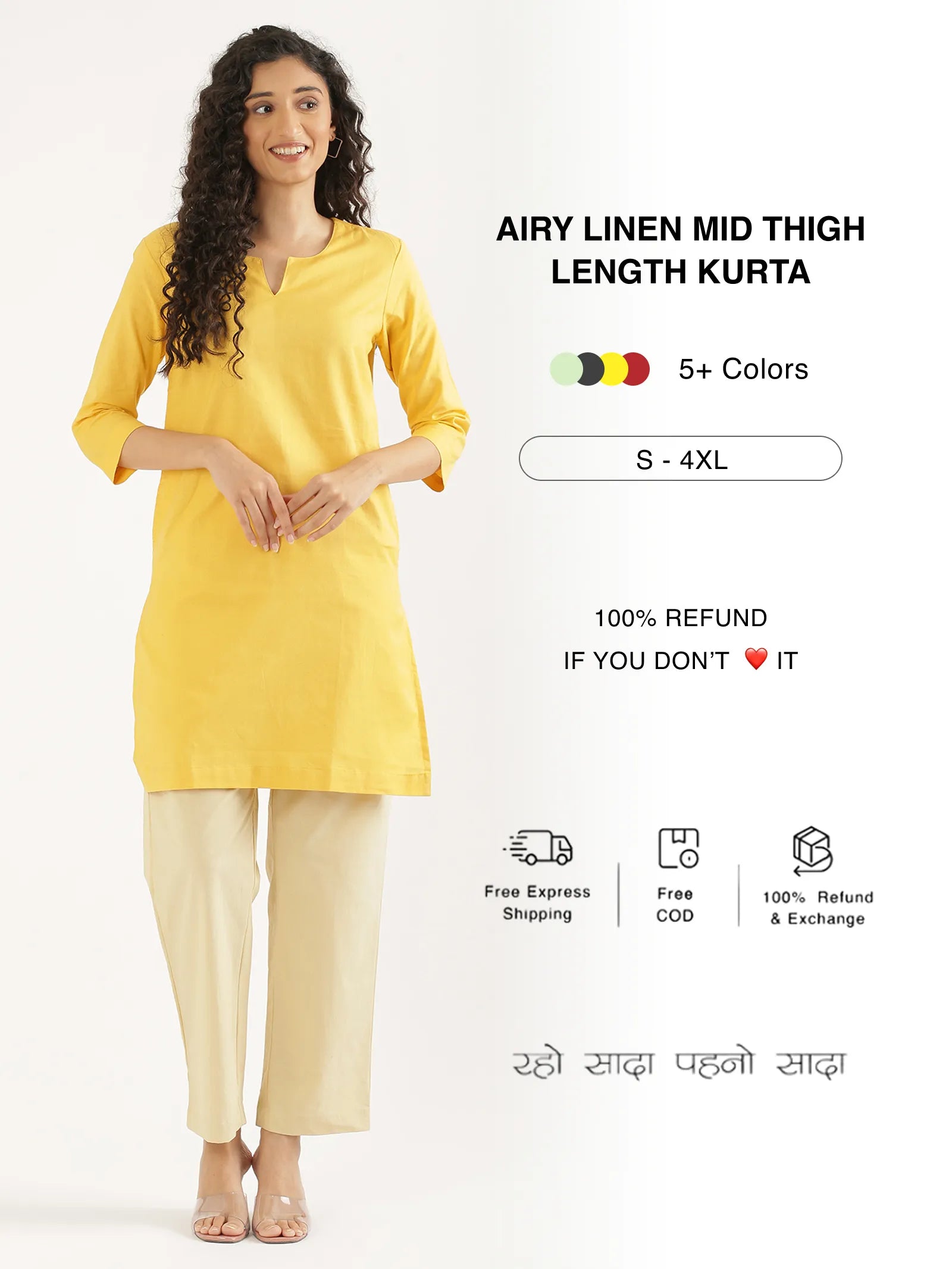 Women Airy Linen Mid Thigh Length Kurta