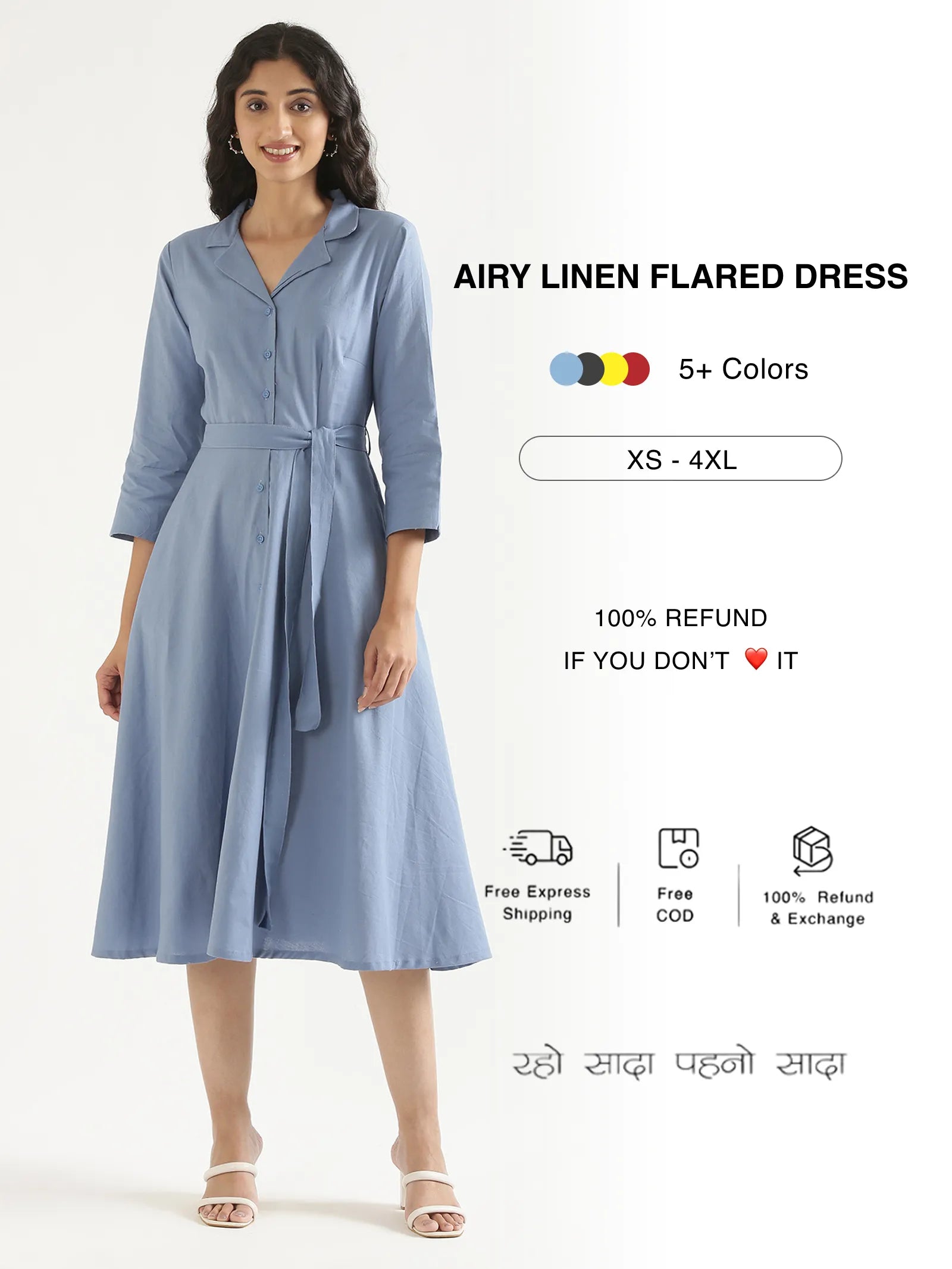 Women Airy Linen Flared Dress