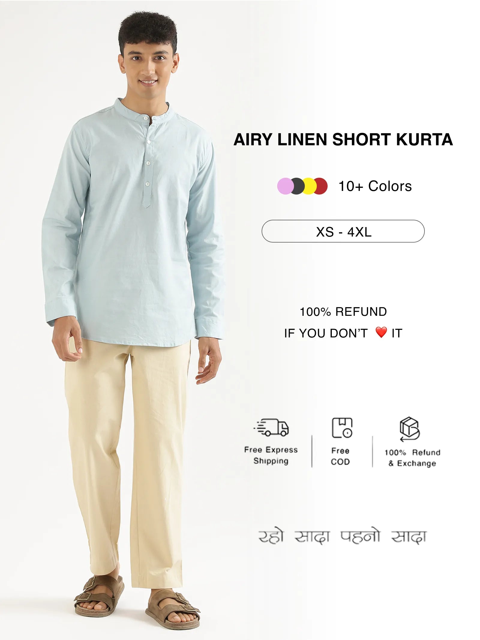 Men Airy Linen Short Kurtas