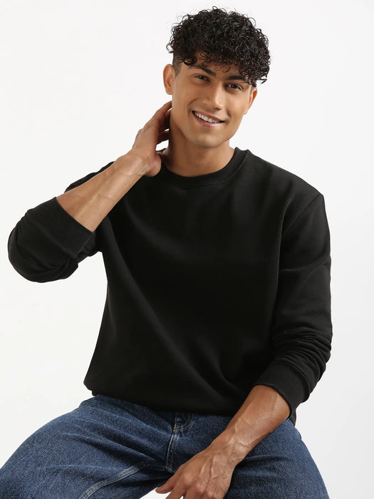 Unisex Black Round Neck Sweatshirt