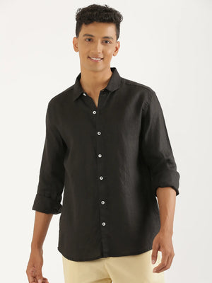 Men Black Pure Linen Full Sleeve Shirt