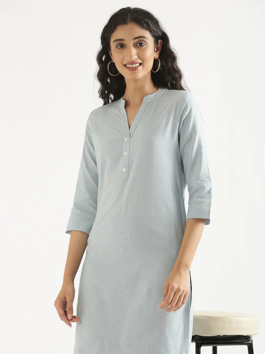 Women Sky Blue Airy Linen Long Kurta
