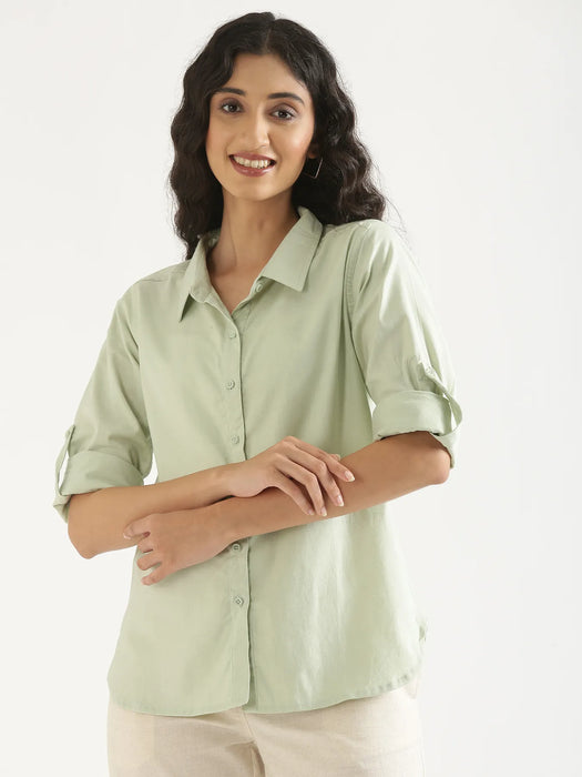 Women Mint Green Airy-Linen Shirt