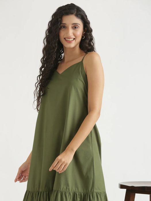 Women Forest Green Better Cotton Tier Dress