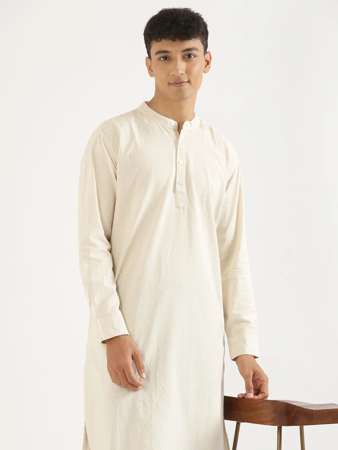 Men Ecru Airy Linen Long Kurta