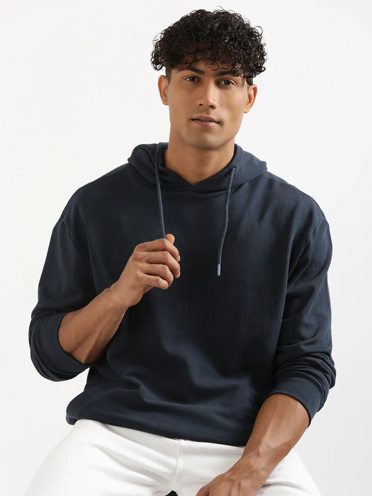 Unisex Navy Blue Pullover Fleece Hoodie