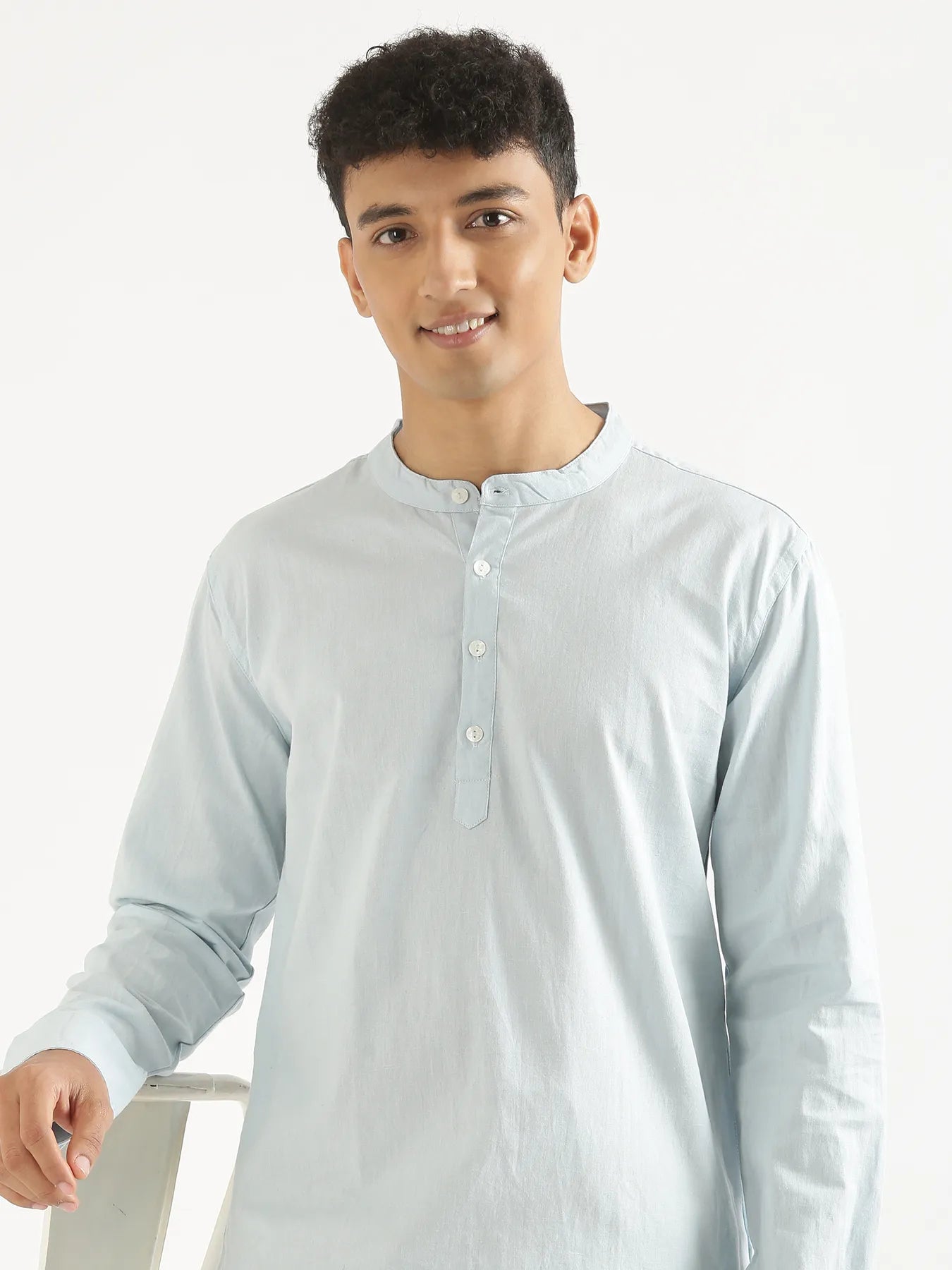 Men Sky Blue Airy Linen Long Kurta