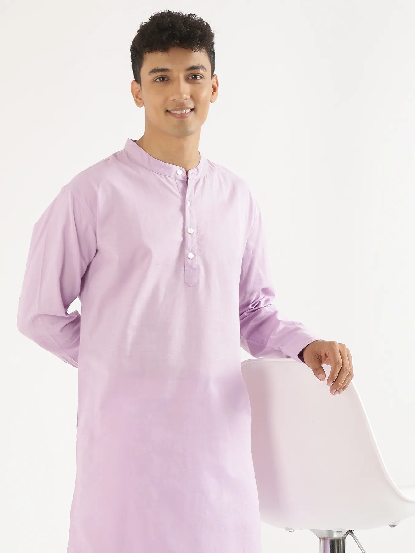 Men Lilac Airy Linen Long Kurta