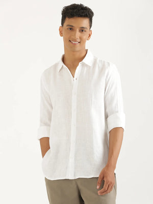 Men White Pure Linen Full Sleeve Shirt
