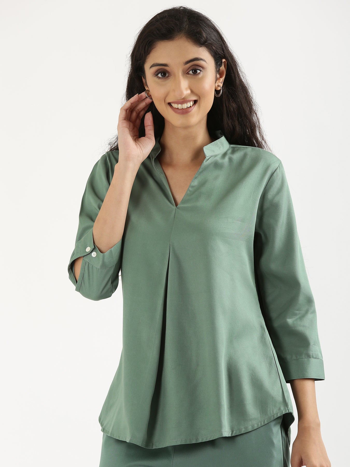 Jade Viscose Pleated Top