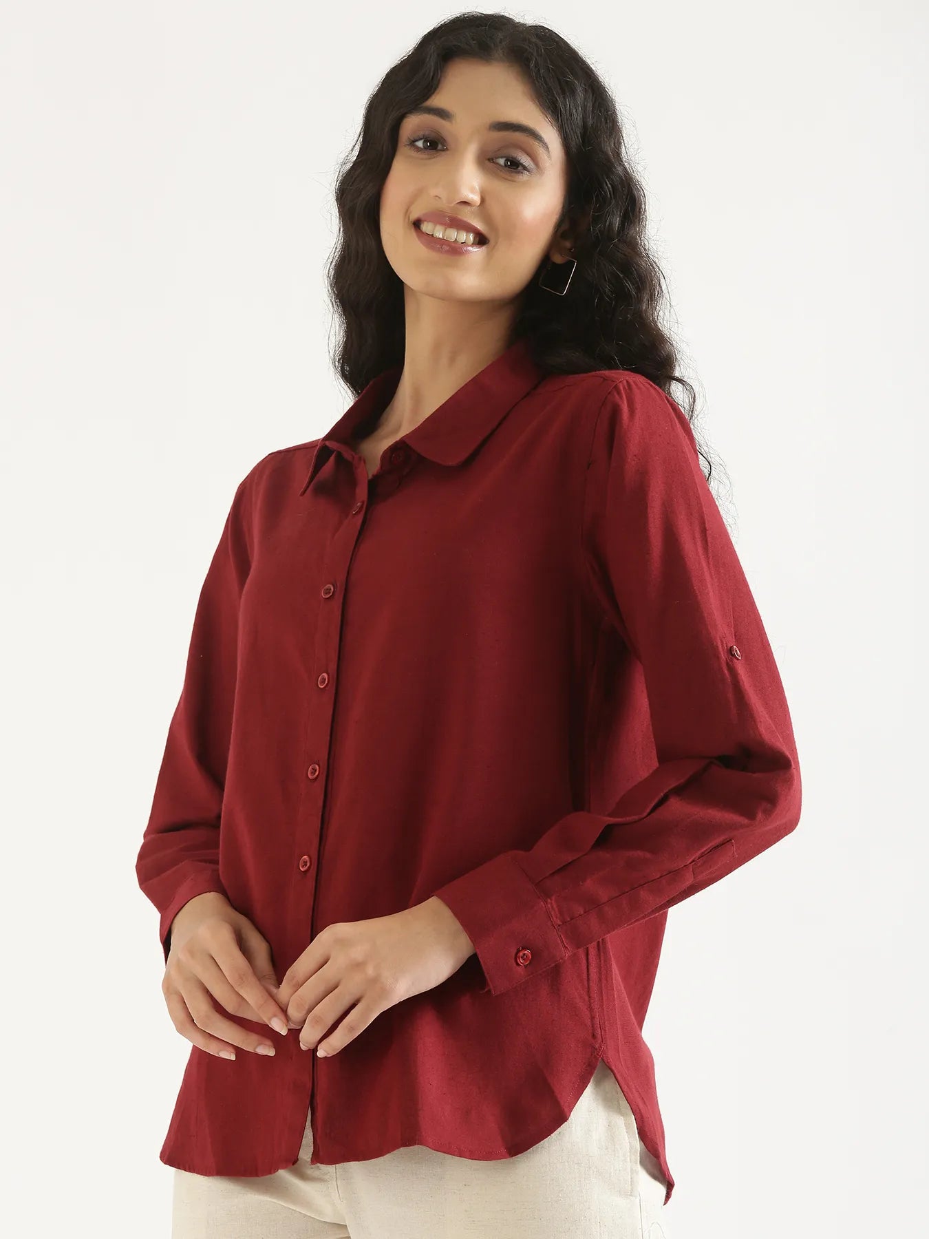 Women Maroon Airy-Linen Shirt