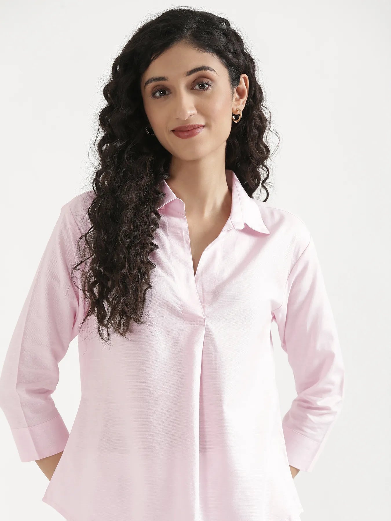Women Blush Pink Linen Blend Pleated Top & White Airy Linen Wide Leg Pants Pant Set