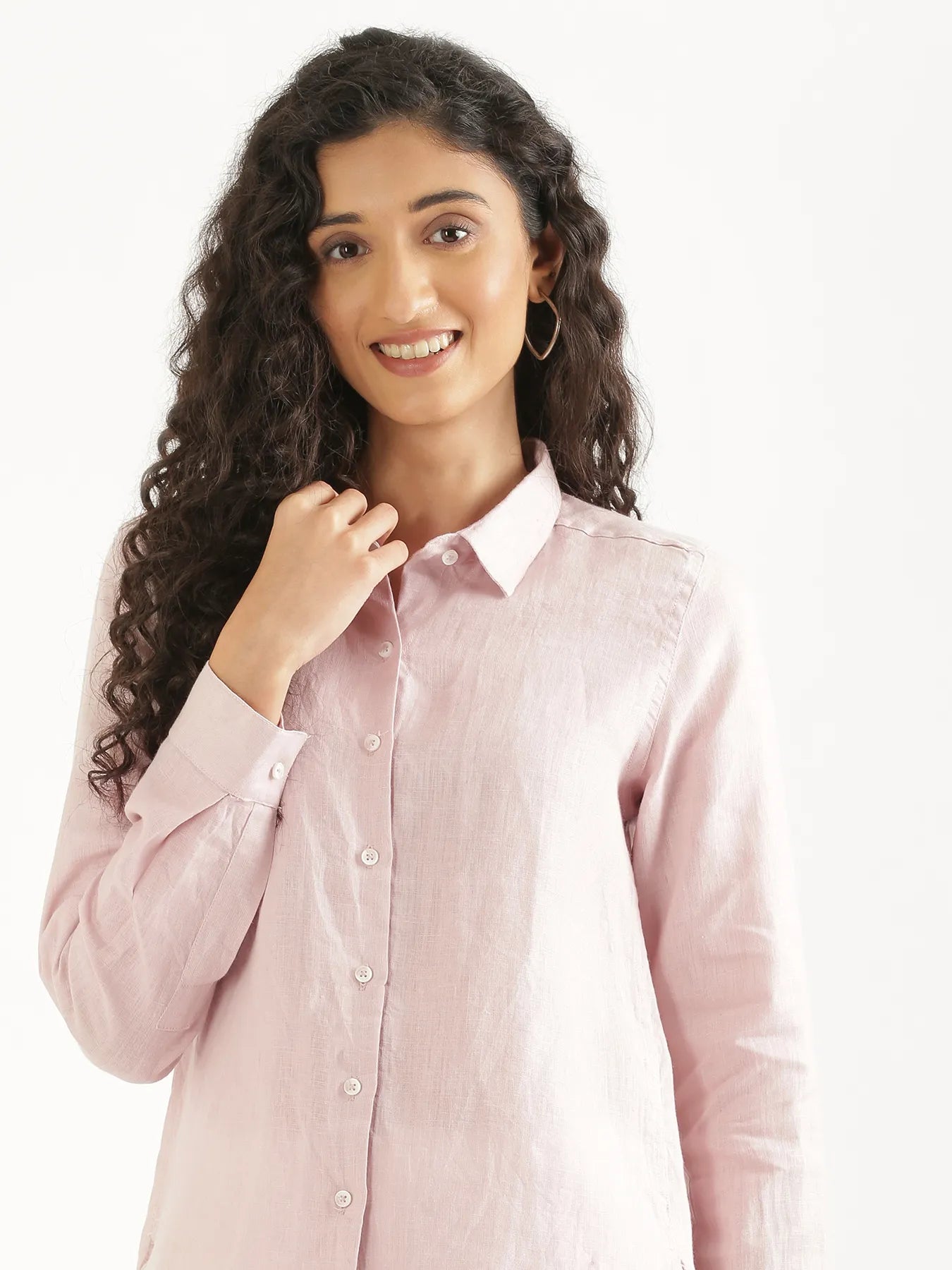 Women Light Pink Pure Linen Shirt