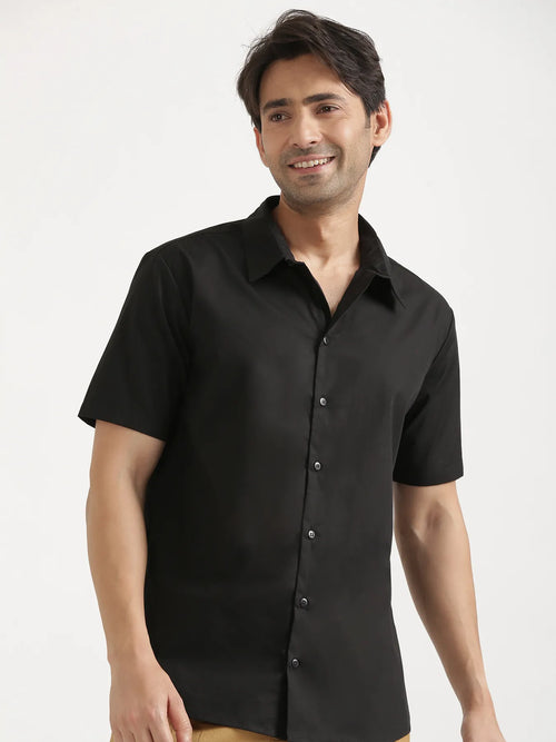 Men Black Better Cotton Short Sleeve Shirt
