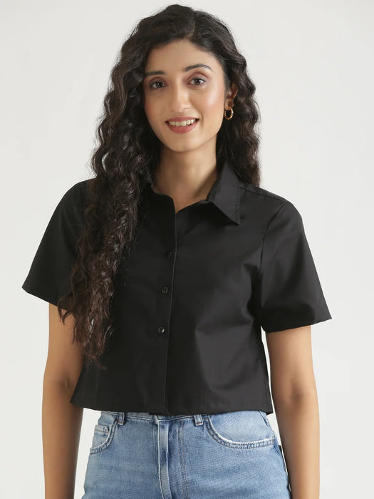 Women Black Better Cotton Crop Shirt