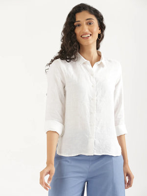 Women White Pure Linen Shirt