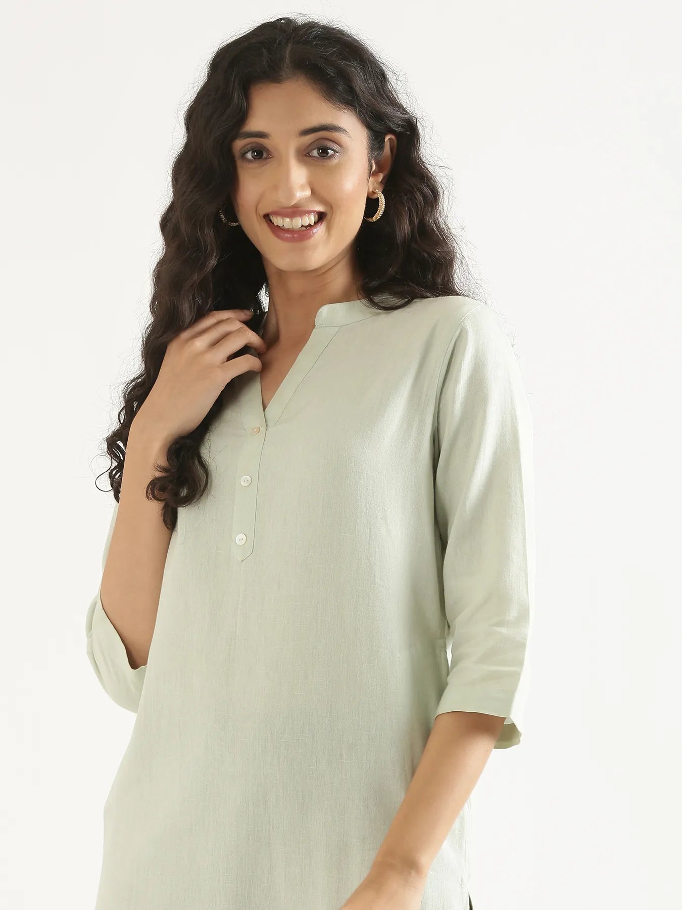 Women Mint Green Airy Linen Long Kurta