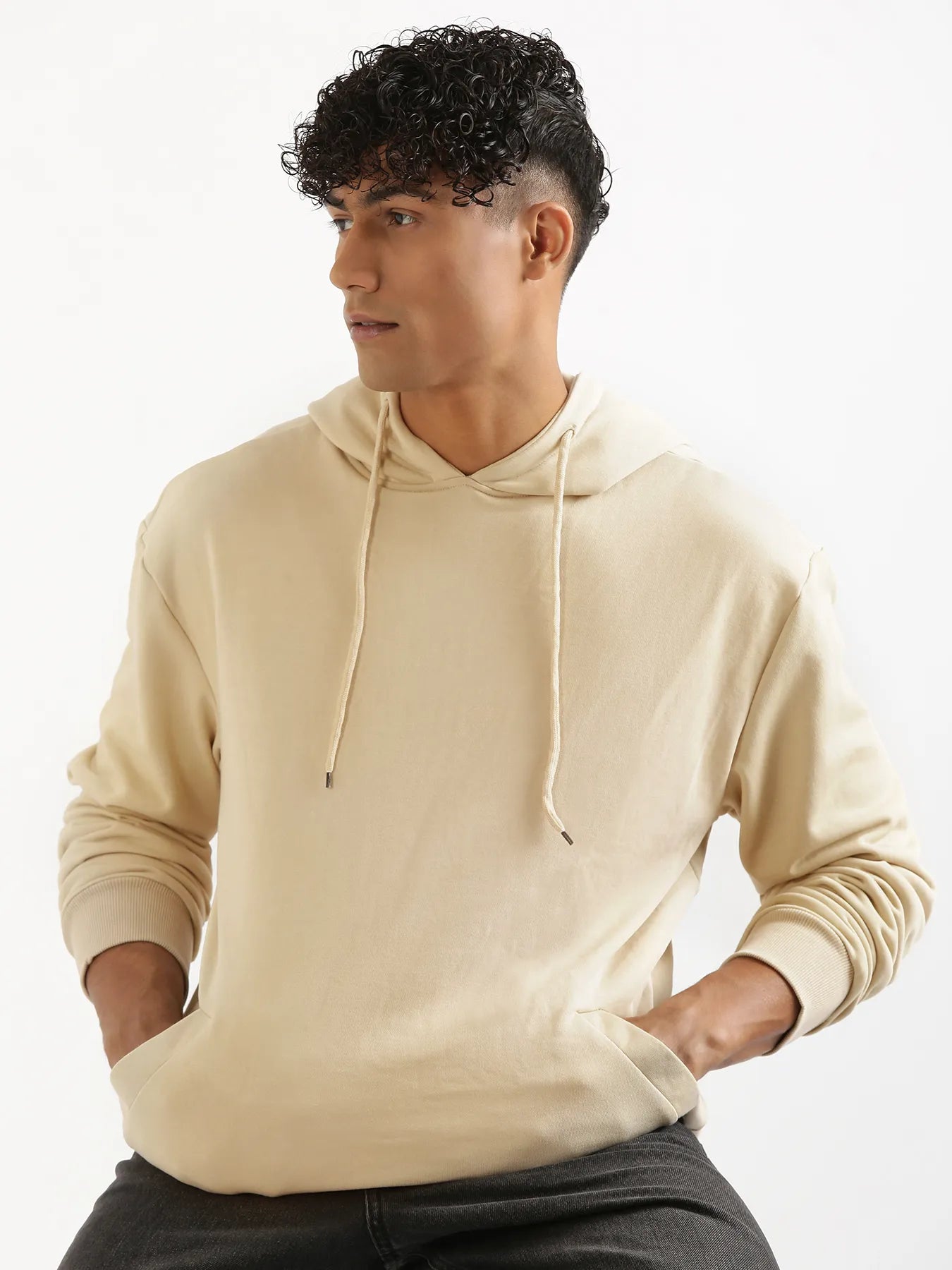 Unisex Beige Pullover Fleece Hoodie