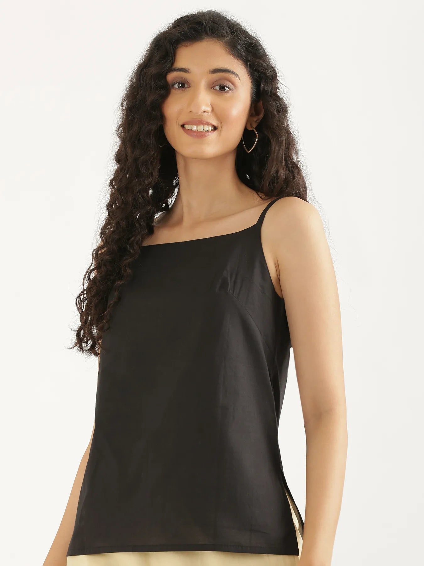Women Black Cotton Camisole Top