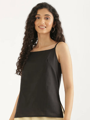Women Black Cotton Camisole Top
