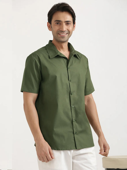 Men Forest Green Better Cotton Short Sleeve Shirt